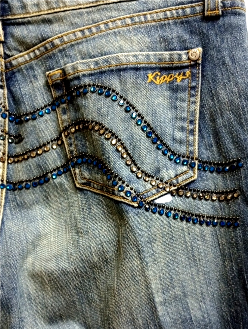 🩵✨KIPPYS SWAROVSKI CRYSTALS ROSE EMBELLISHED WIDE LEG BOOT CUT WOMEN'S JEANS✨ - Picture 13 of 16